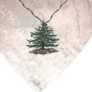 Spode Christmas Tree Jacquard Tablecloth 98 x 57 Inches Ivory Rectangular